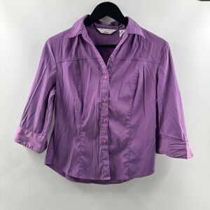 At Last New York Purple Long Sleeve Button Down Blouse Size Medium
